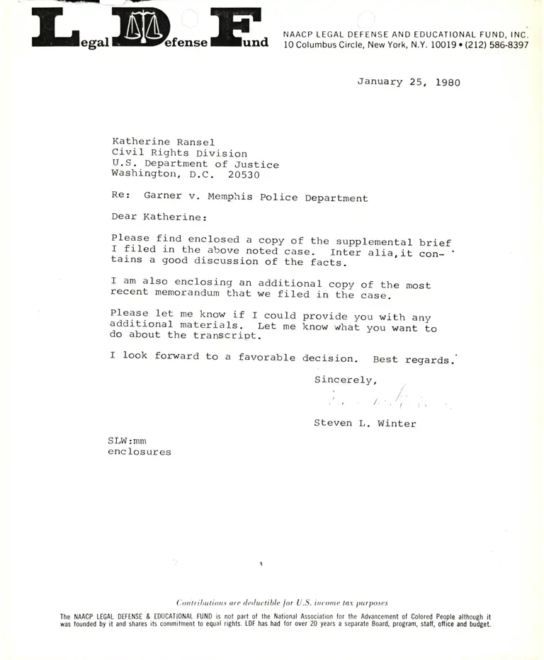 Correspondence from Winter to Ransel Re: Supplemental Brief preview