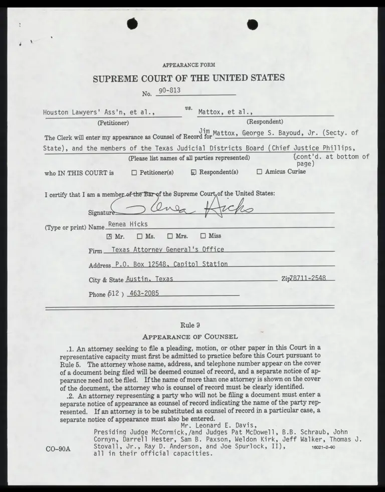 Appearance Form for Renea Hicks preview