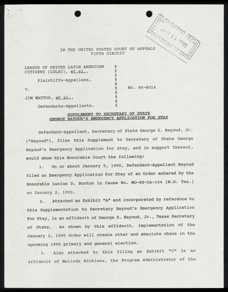 Supplement to Secretary of State Bayoud's Emergency Application for Stay preview