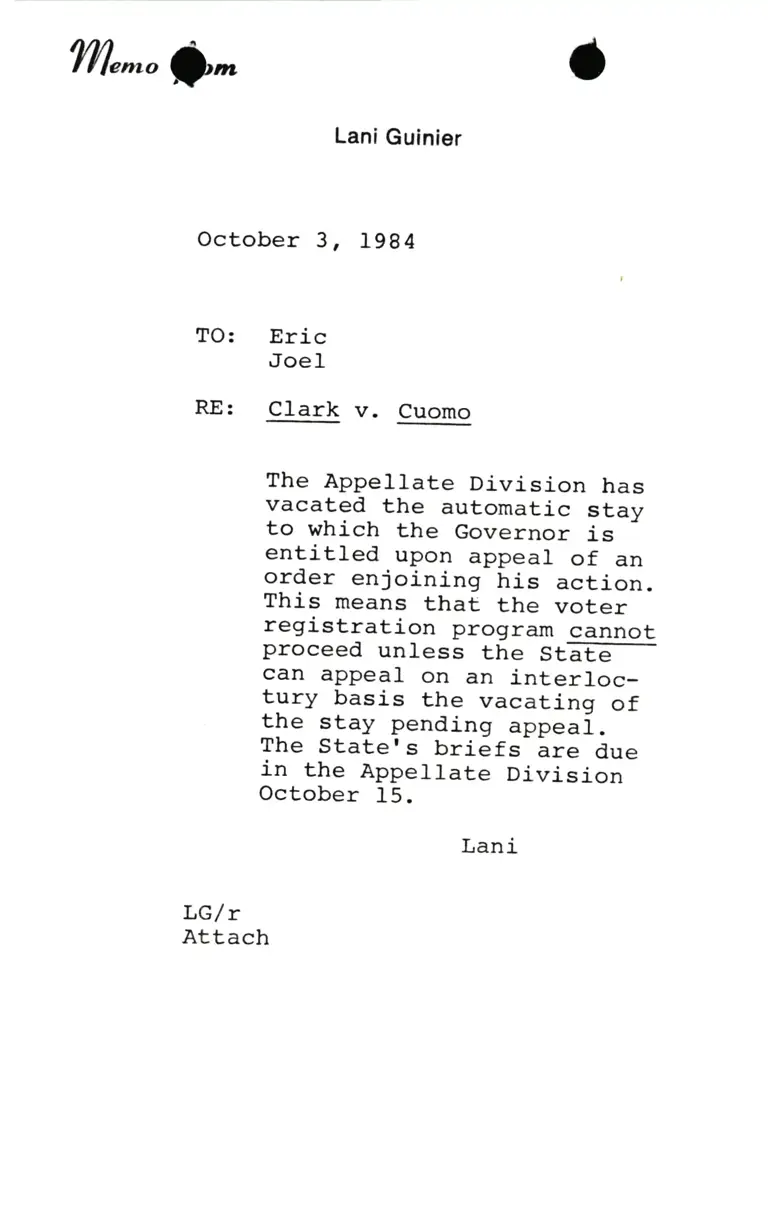 Memo from Lani Guinier RE Clark v. Cuomo preview