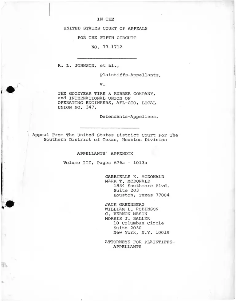 Johnson v. The Goodyear Tire & Rubber Company Appellants' Appendix Vol III preview