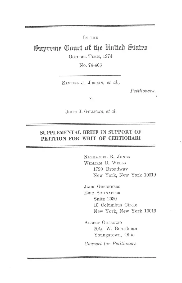 Jordon v. Gilligan Supplemental Brief in Support of Petition for Writ of Certiorari preview