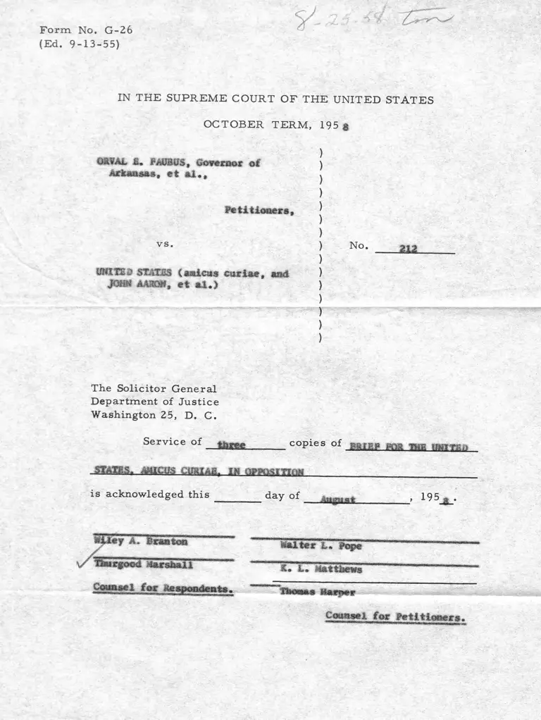 Faubus v. United States Brief Amicus Curiae in Opposition preview