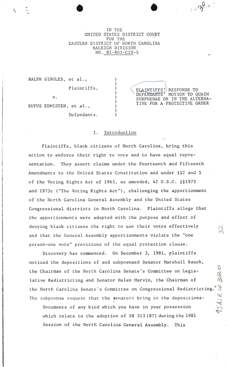 Plaintiffs' Response to Defendants' Motion to Quash Subpoenae or in the Alternative for a Protective Order preview