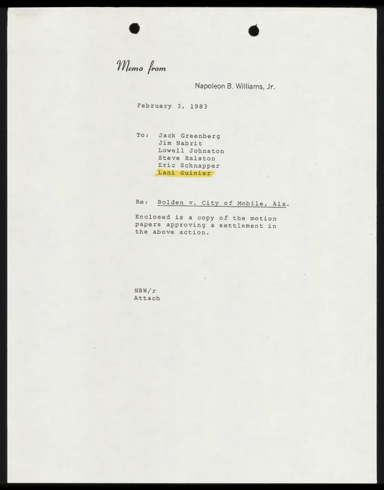 Correspondence from Williams to Greenberg et al. preview