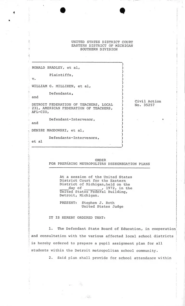 Proposed Order for Preparing Metropolitan Desegregation Plans preview