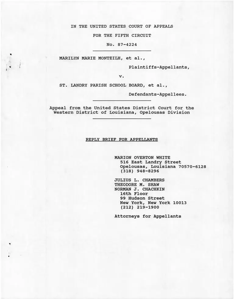 Monteilh v. St. Landry Parish School Board Reply Brief for Appellants preview