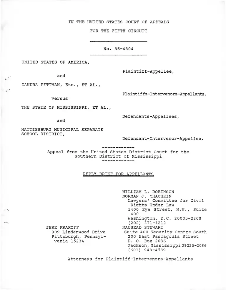 United States v. Mississippi Reply Brief for Appellants preview