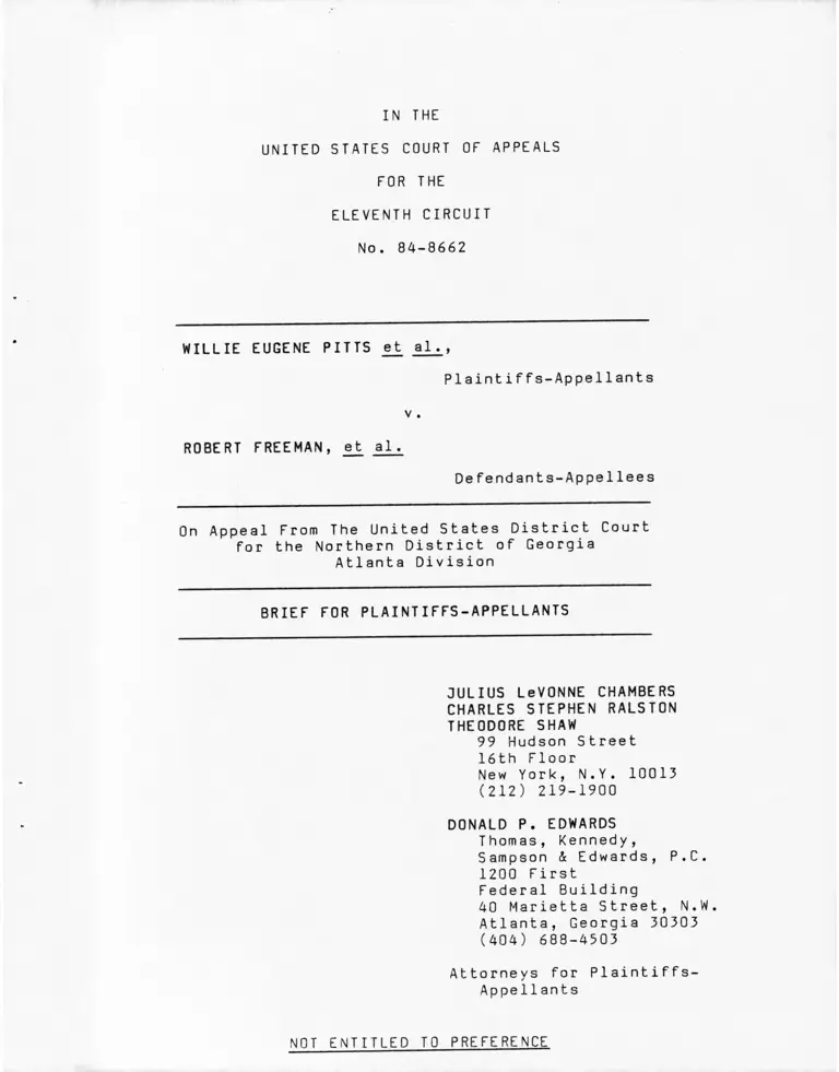 Pitts v. Freeman Brief for Plaintiffs-Appellants preview