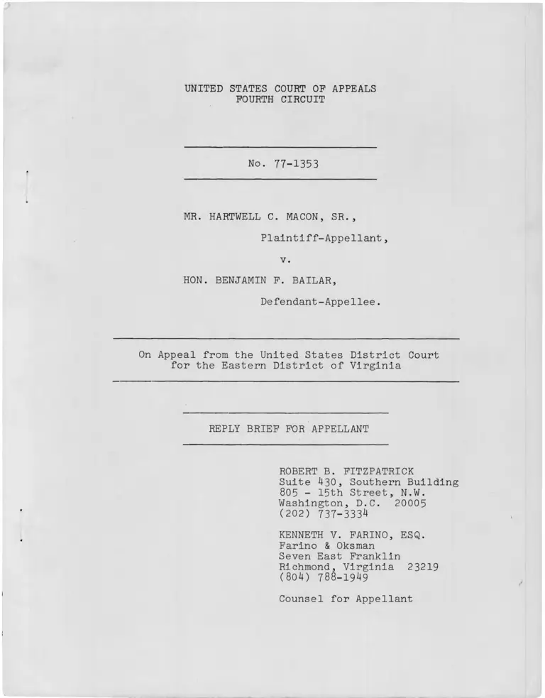 Macon, Sr. v. Bailar Reply Brief for Appellant preview