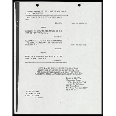 Defendants' Reply Memorandum of Law in Support of Motion to Consolidate and for Summary Judgment preview