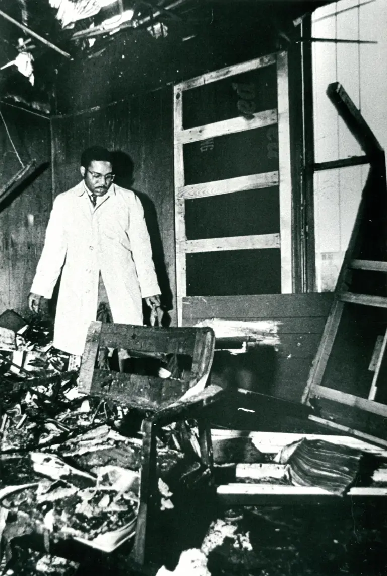 Chambers, Julius; and Others, after firebomb in Chambers's office, February 1971 - 7 of 16 preview