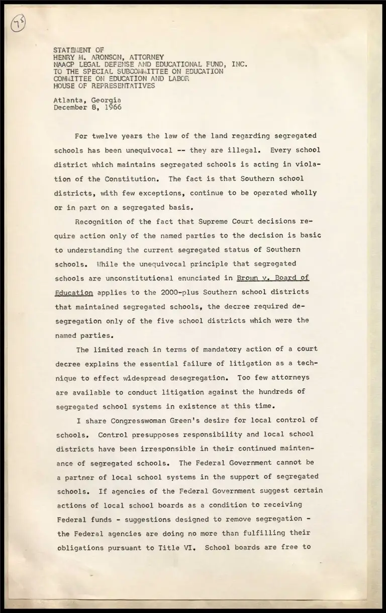 Aronson Testimony to Special Subcommittee on Education of Committee on Education and Labor preview
