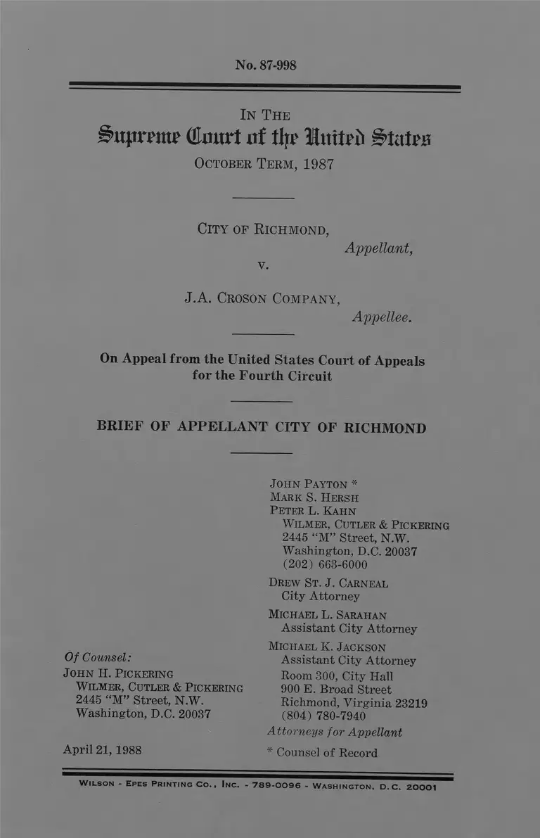 Richmond v JA Croson Company Brief of Appellant preview