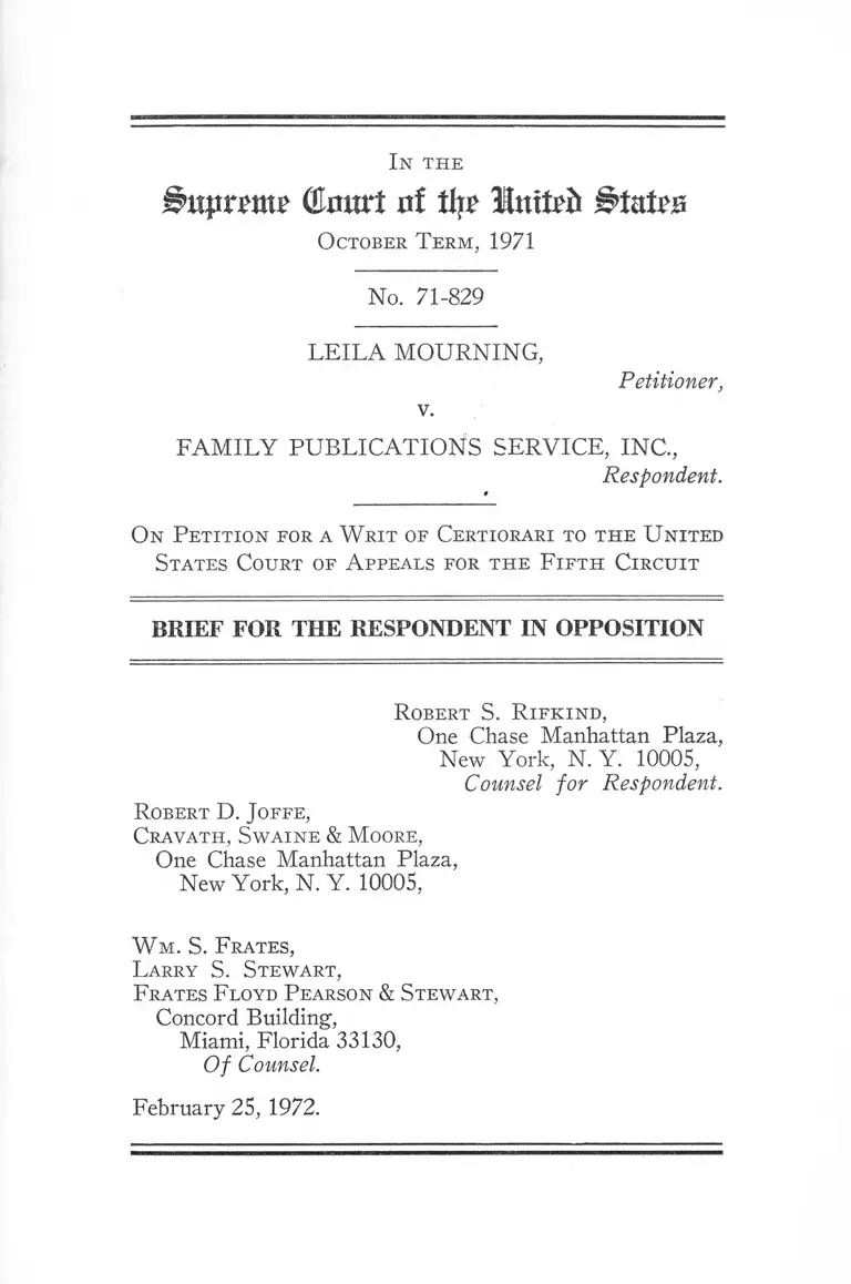 Mourning v. Family Publications Service, Inc. Brief for the Respondent in Opposition preview