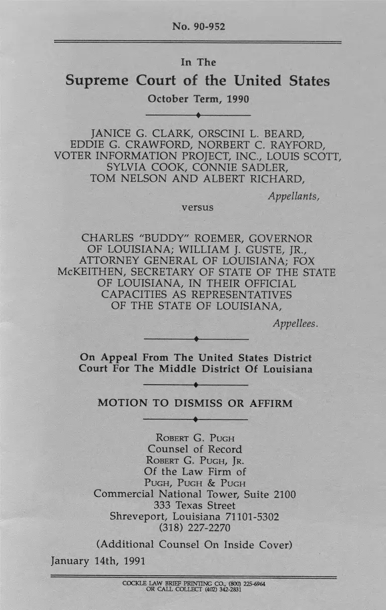 Clark v. Roemer Motion to Dismiss or Affirm preview