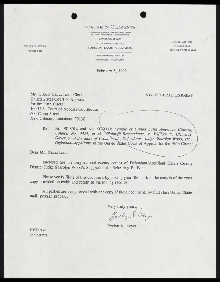 Correspondence from Keyes to Clerk Re: Judge Wood's Suggestion for Rehearing En Banc preview