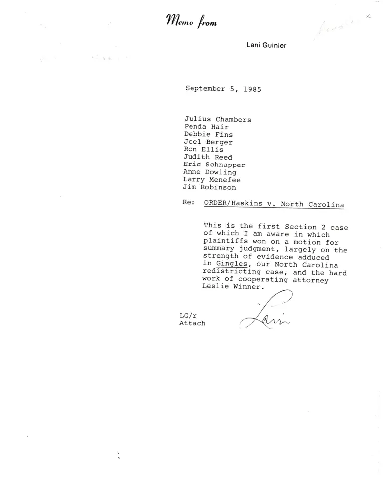 Correspondence from Guinier to Chambers, Hair, Fins, Berger, Ellis, Reed, Schnapper, Dowling, Menefee, and Robinson preview