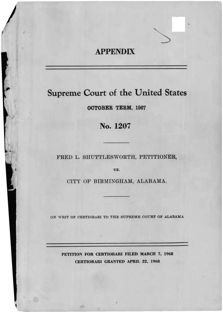 Shuttlesworth v Birmingham AL Appendix preview