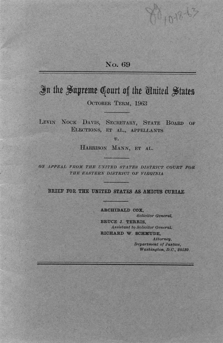 Davis v. Mann Brief for the United States as Amicus Curiae preview