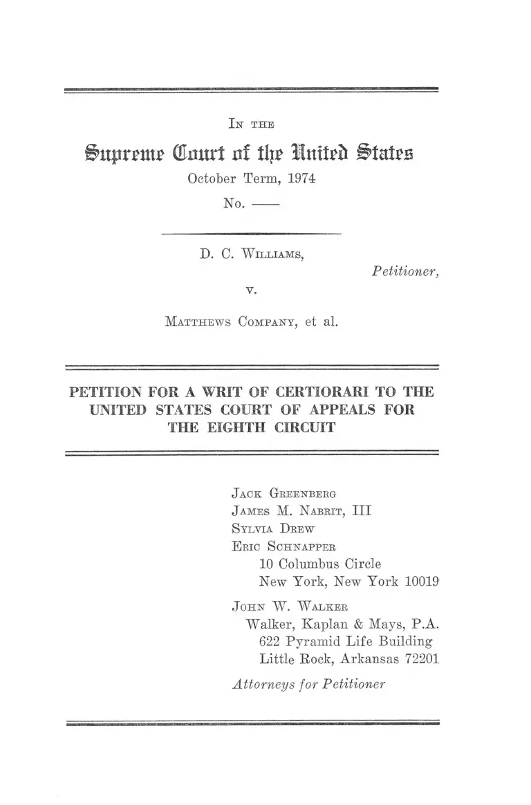 WIlliams v. Matthews Company Petition for a Writ of Certiorari preview