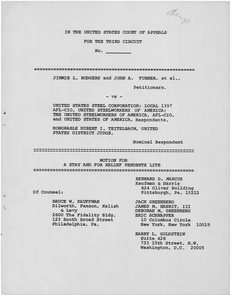 Rodgers v Teitelbaum Motion for A Stay and for Relief Pendente Lite preview