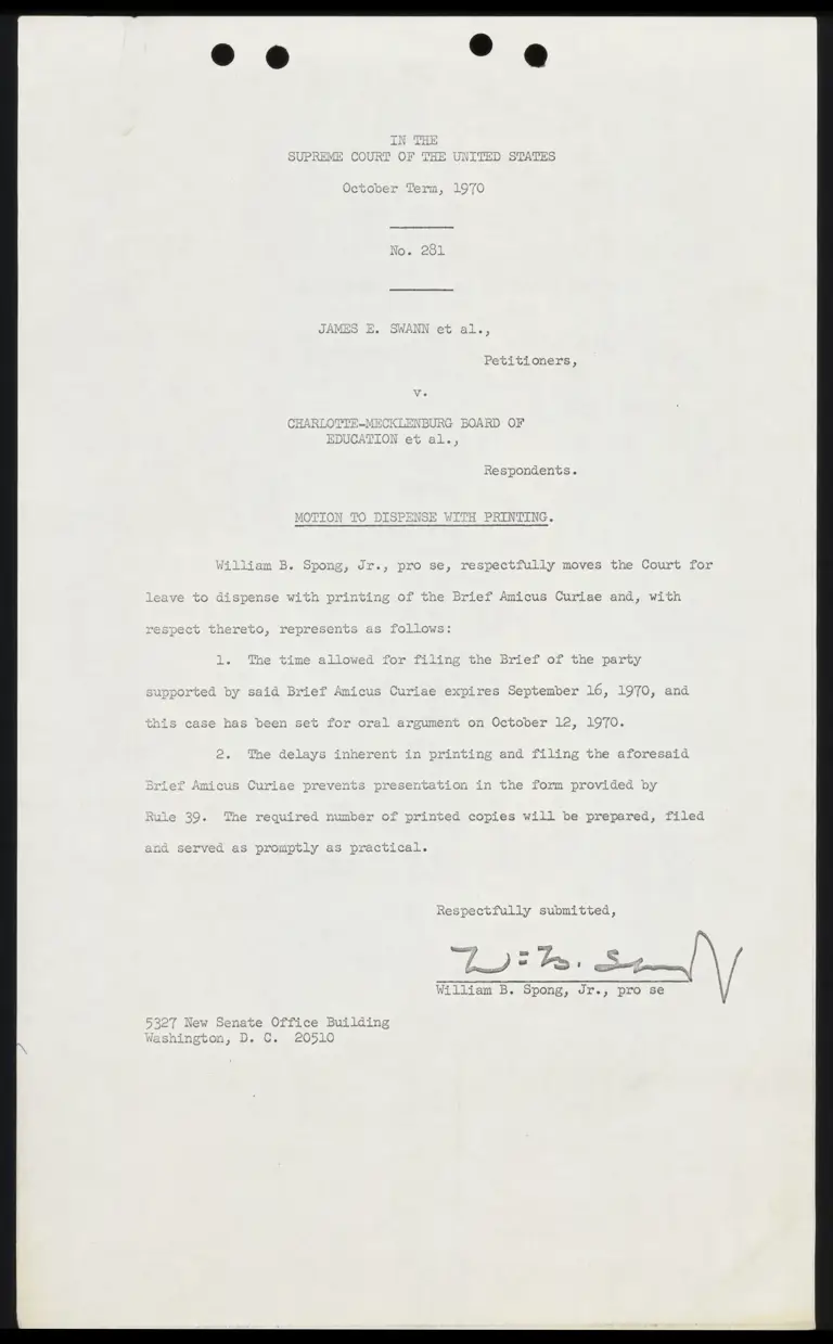 Motion to Dispense with Printing; Brief Amicus Curiae of William B. Spong, Jr. preview