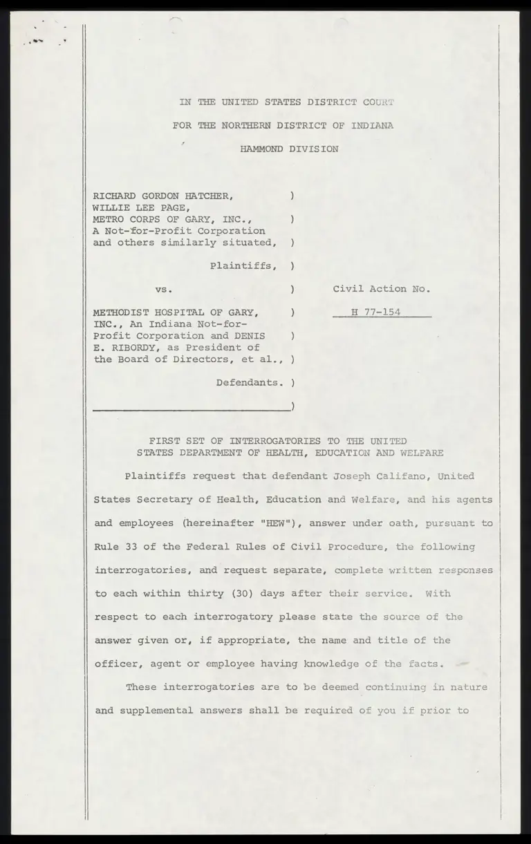 First Set of Interrogatories to the US Department of Health, Education, and Welfare preview