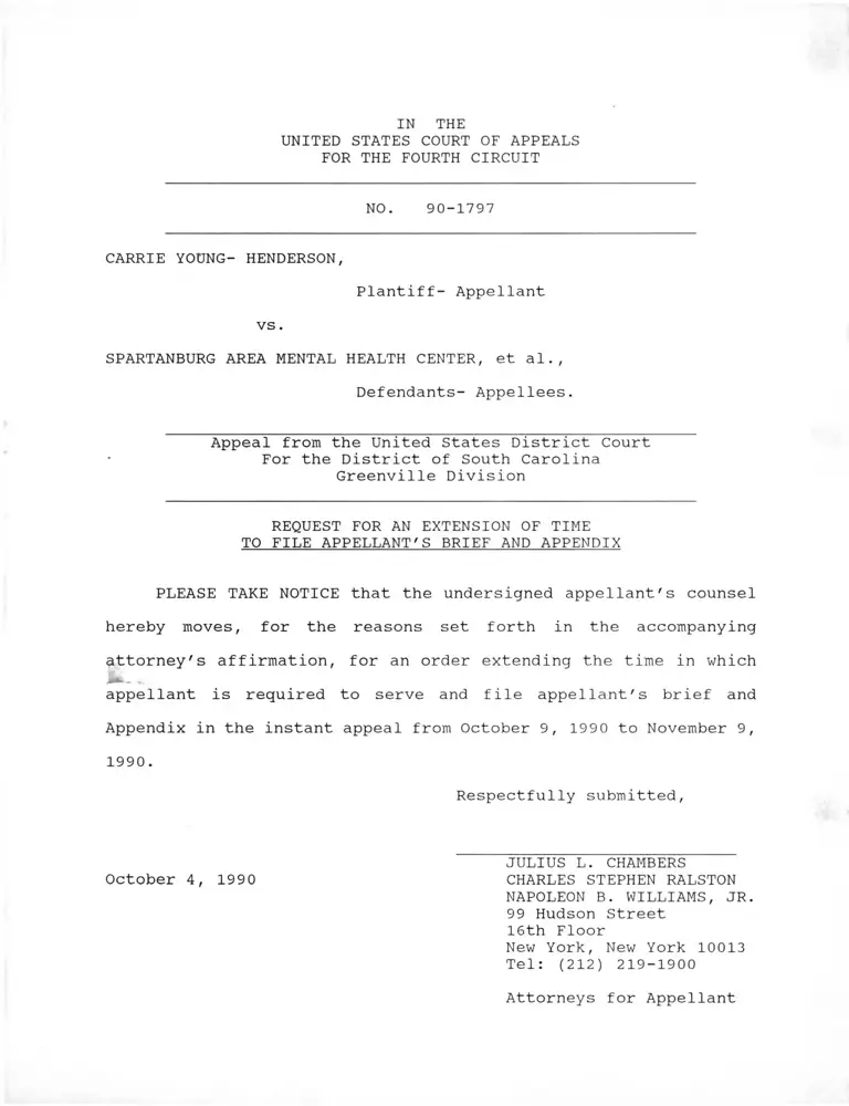 Young-Henderson v. Spartanburg Area Mental Health Center Request for Extension of Time and Affirmation preview