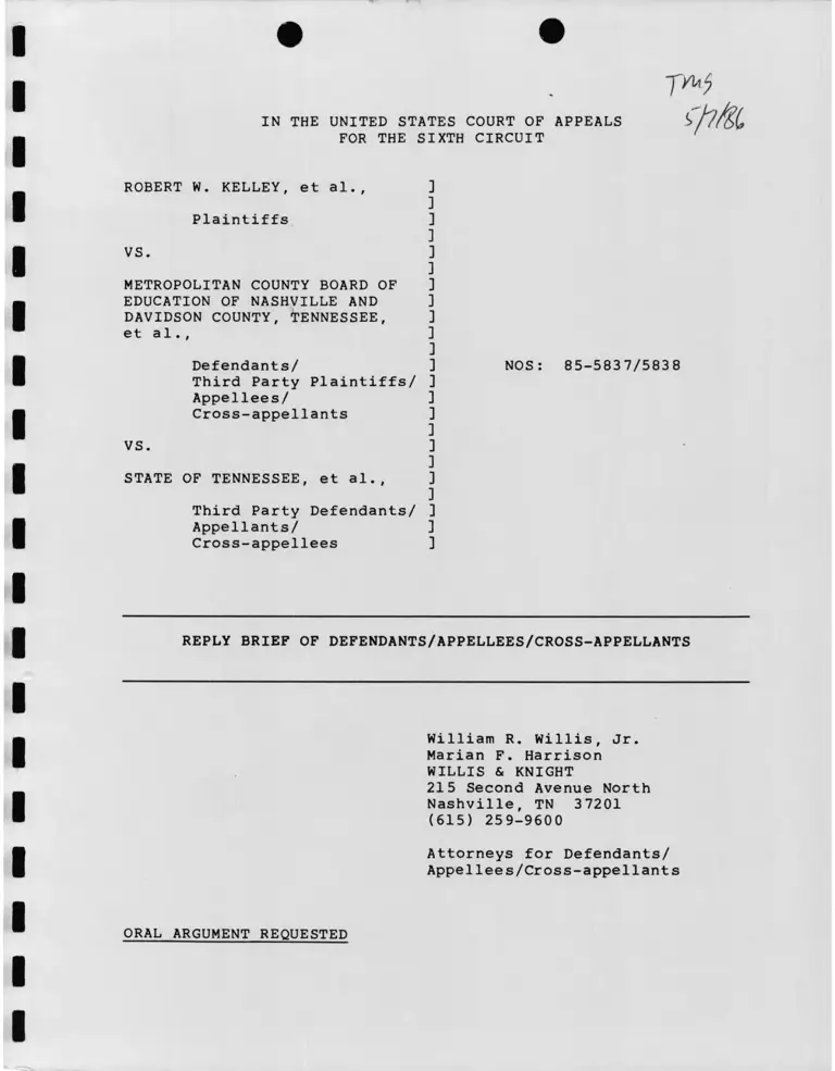 Kelley v. Metropolitan County Board of Education of Nashville and Davidson County, TN Reply Brief of Defendants/Appellees/Cross-Appellants preview