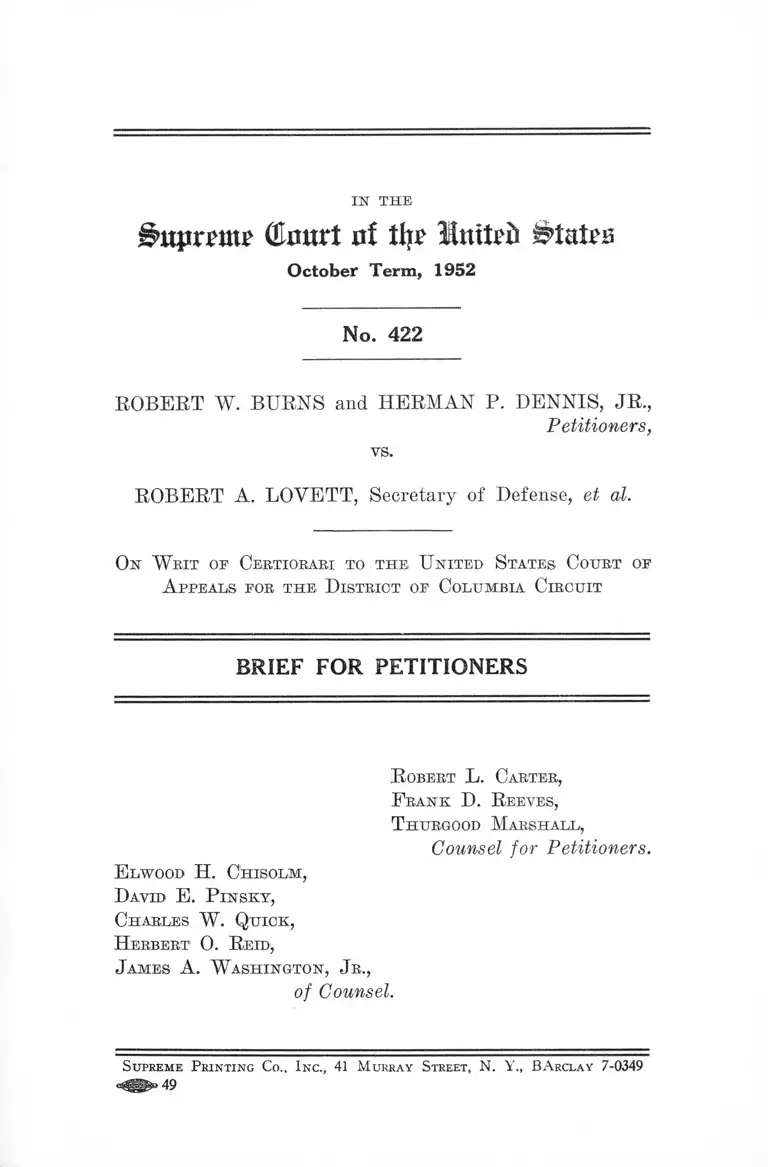 Burns v Lovett Brief for Petitioners preview