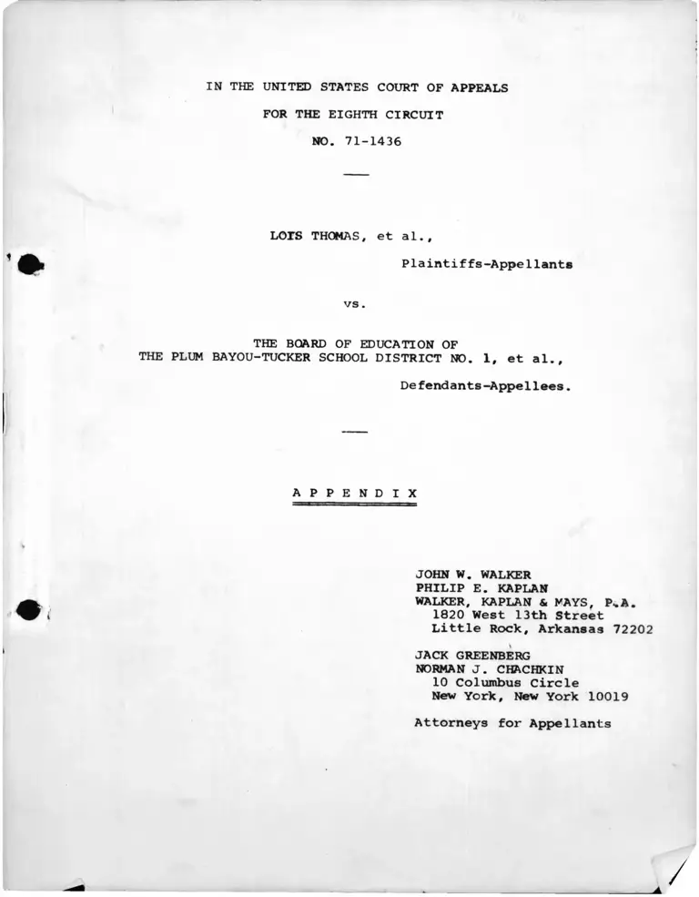 Thomas v. Board of Education of the Plum Bayou-Tucker School District No. 1 Appendix preview