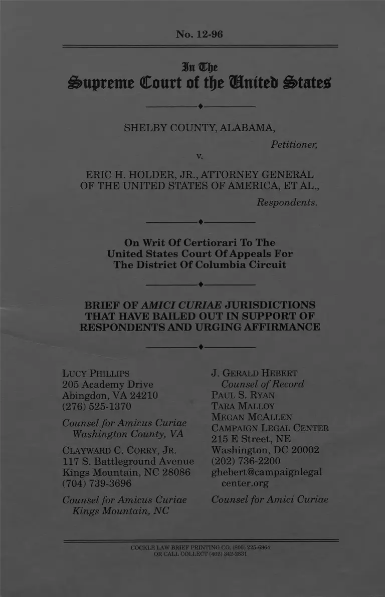Shelby County v. Holder Brief Amici Curiae preview