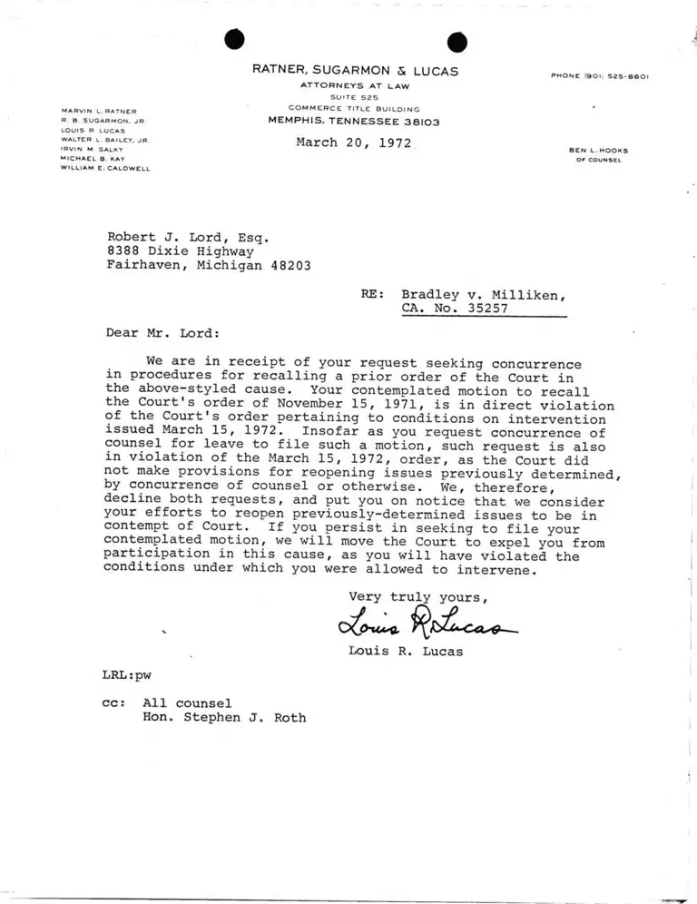 Correspondence from Lucas to Lord preview