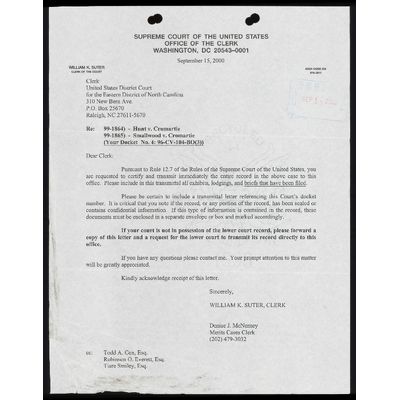 Correspondence from Clerk Suter to Clerk preview