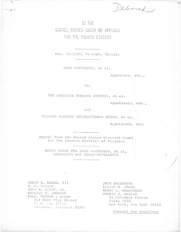 Patterson v. The American Tobacco Company Reply Brief for Appellees and Cross-Appellants preview