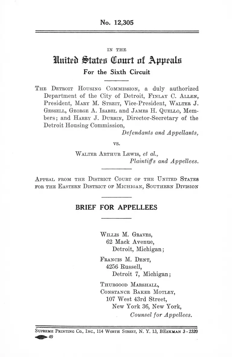 Detroit Housing Commission v. Lewis Brief for Appellees preview