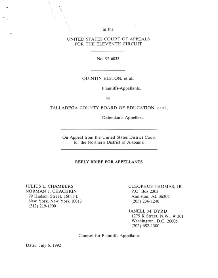 Elston v. Talladega County Board of Education Reply Brief for Appellants; Brief of Appellees Talladega County Board of Education preview