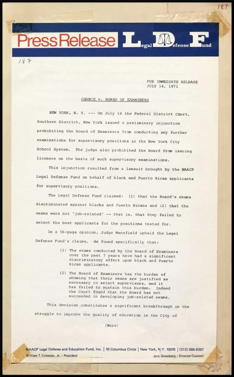 Chance v. Board of Examiners preview