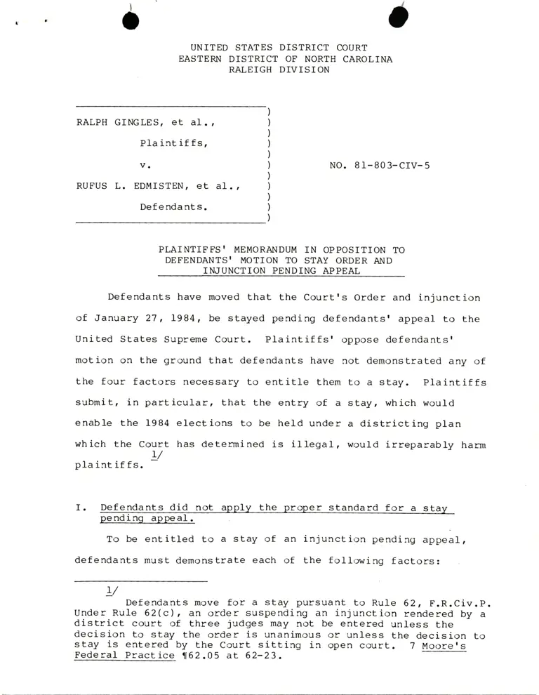 Plaintiffs' Memorandum in Opposition to Defendants' Motion to Stay Order and Injunction Pending Appeal preview