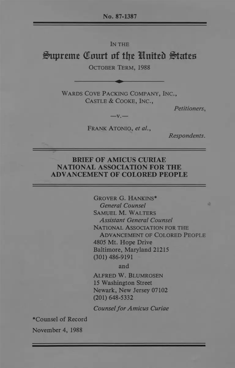 Wards Cove Packing Company, Inc. v. Atonio Brief Amici Curiae preview