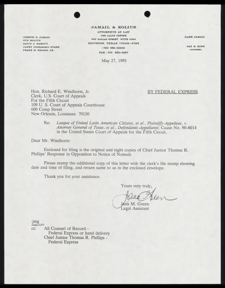 Chief Justice Thomas R. Phillips' Response in Opposition to Notice of Nonsuit preview