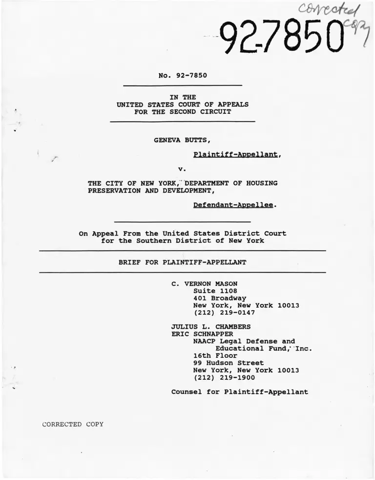 Butts v The City of New York Department of Housing Preservation and Development Brief for Plaintiff-Appellant preview