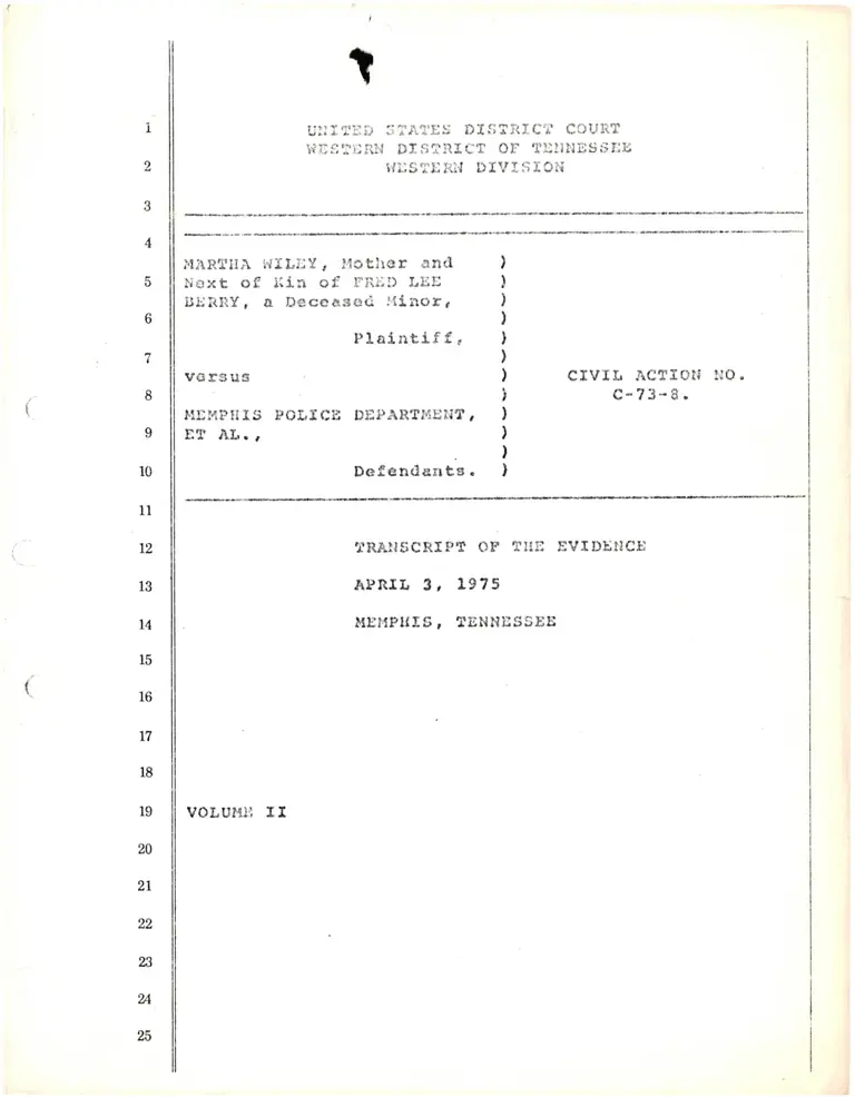 Wiley v. Memphis Police Transcript of the Evidence Volume II preview