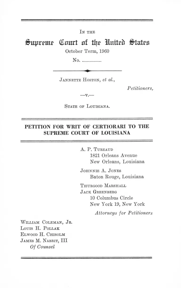 Hoston v. Louisiana Petition for Writ of Certiorari to the Supreme Court of Louisiana preview