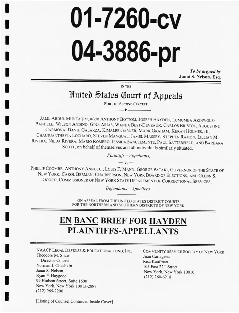 Muntaqim v. Coombe Brief for Plaintiffs-Appellants preview
