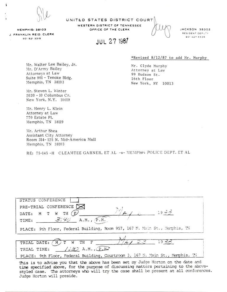 Correspondence from Clerk to Counsel Re: Agenda of Matters to be Discussed preview