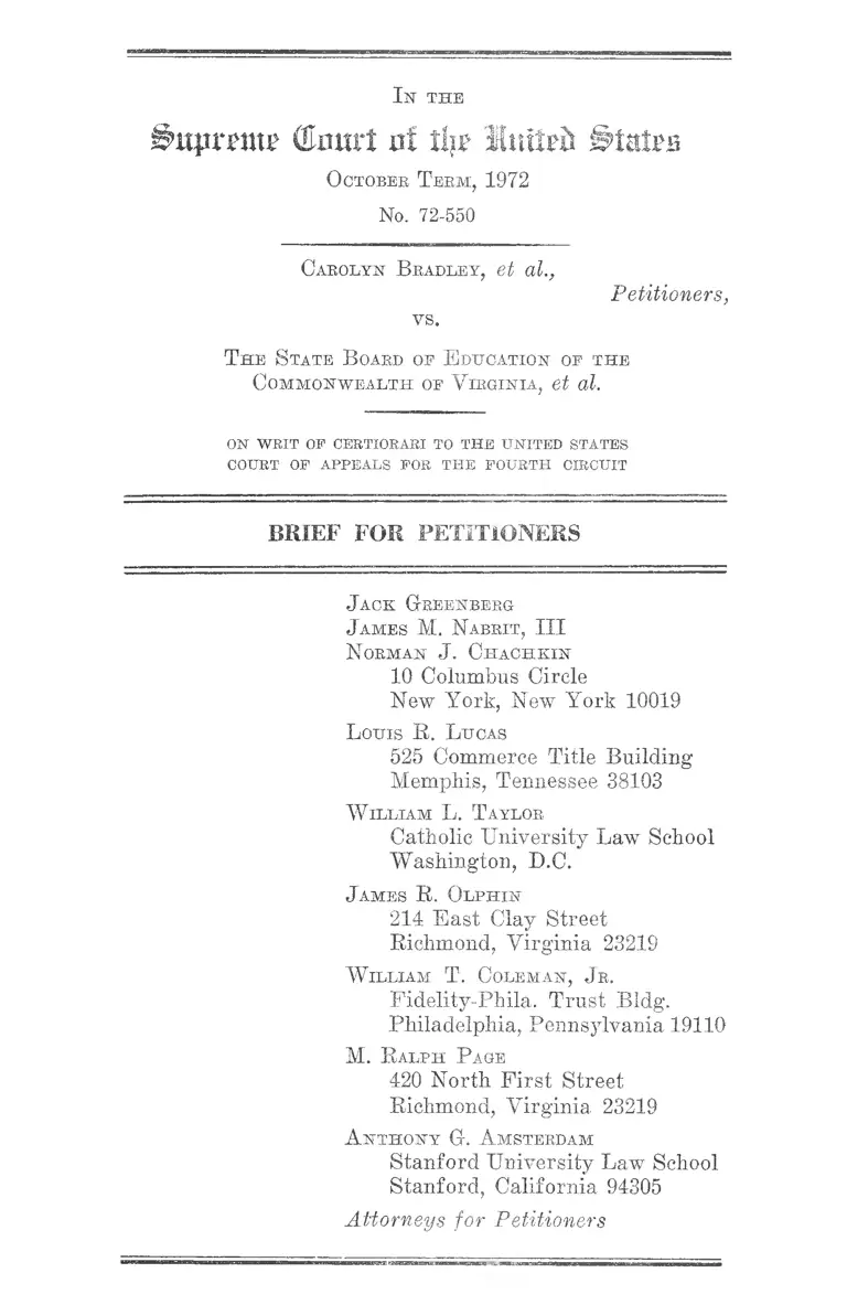 Bradley v. State Board of Education of Virginia Brief for Petitioners preview
