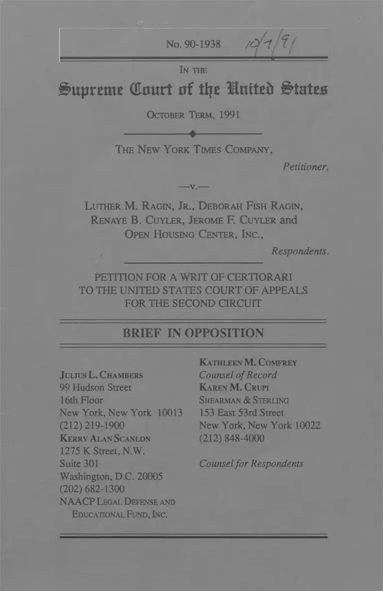 The New York Times Company v. Ragin Brief in Opposition preview