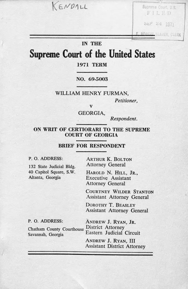 Furman v. Georgia Brief for Respondent preview